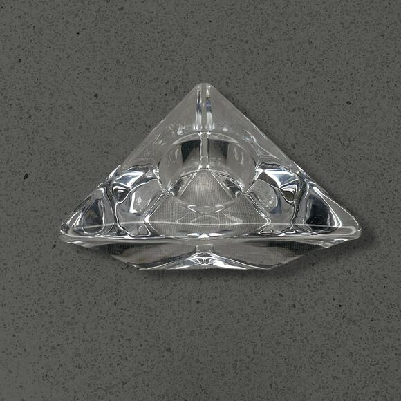 Orrefors Sweden Signed Heavy Crystal Triangle Votive Tealight Candle Holder - Picture 1 of 8